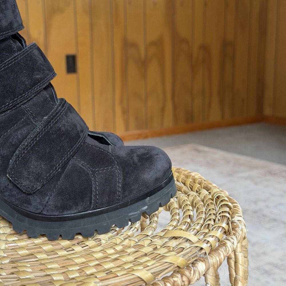 Vintage Prada Moto Boots Black Suede Buckle Strap Lug Sole Women Eu 40.5 - Picture 14 of 16